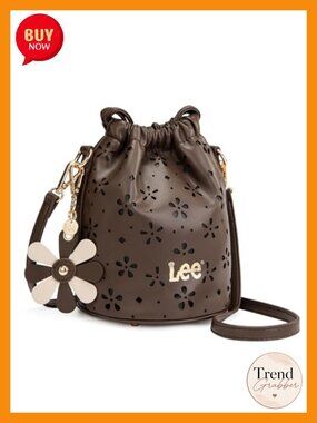 Faux Leather Drawstring Bucket Crossbody Bag with Adjustable Strap